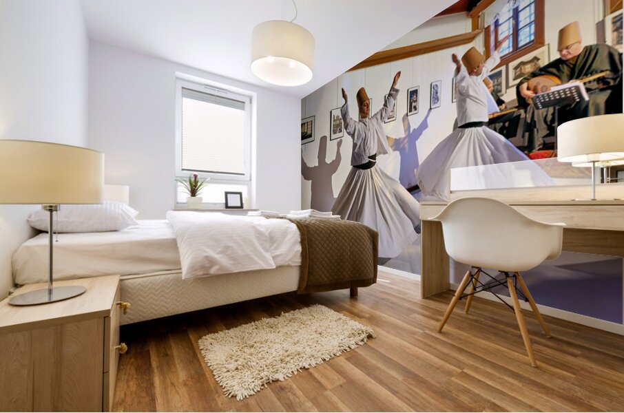 Whirling dervishes perform at sufi event in Istanbul Turkey Mural print