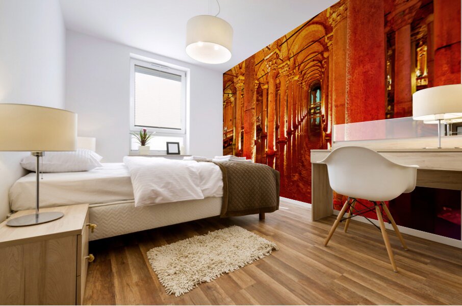 Explore Basilica Cistern in Istanbul at nighttime Mural print