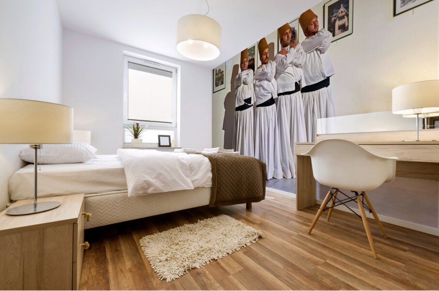 Whirling dervishes perform sufi dance in Istanbul Turkey Mural print