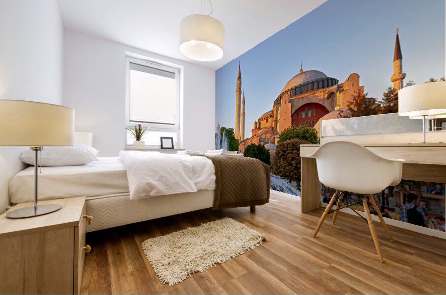 Exploring Hagia Sophia Grand Mosque in Istanbul during sunset Mural print