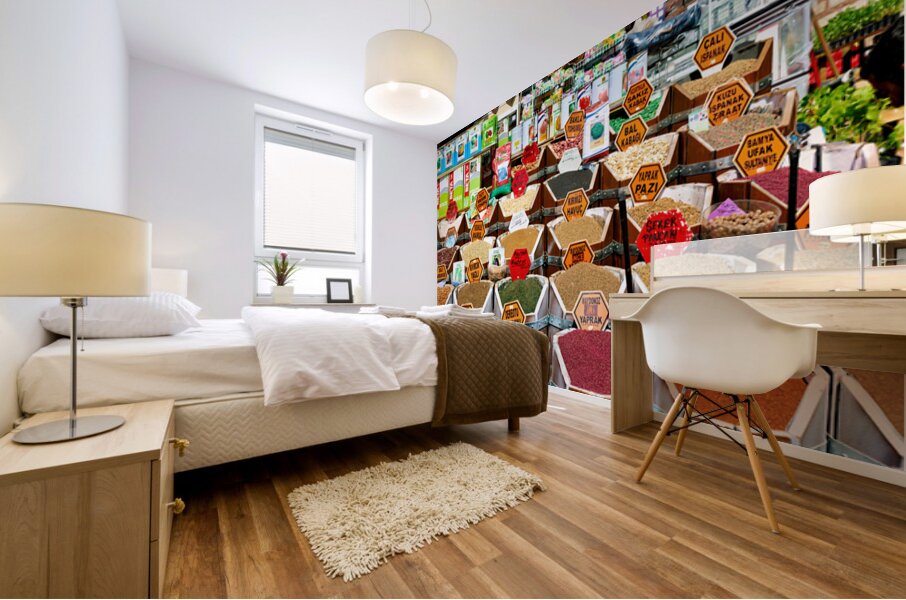 Spices and herbs displayed at Grand Bazaar in Istanbul Mural print