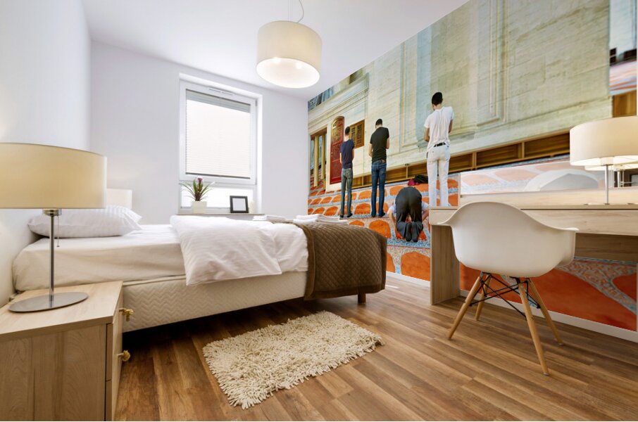 People pray inside Suleymaniye Mosque in Istanbul Turkey Mural print