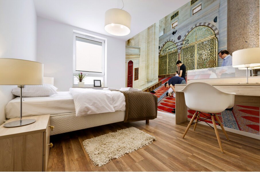 People pray inside Suleymaniye Mosque in Istanbul Turkey Mural print