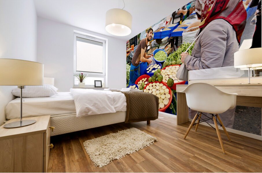 Market activity in Istanbul Turkey with local vendors Mural print