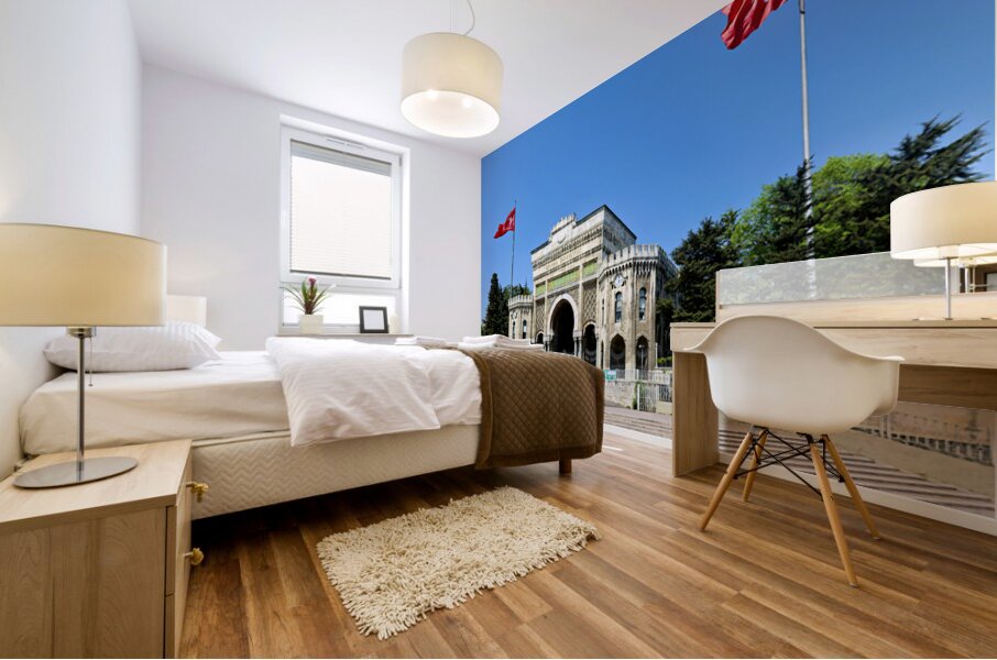 Historic university building in Istanbul Turkey with flags Mural print
