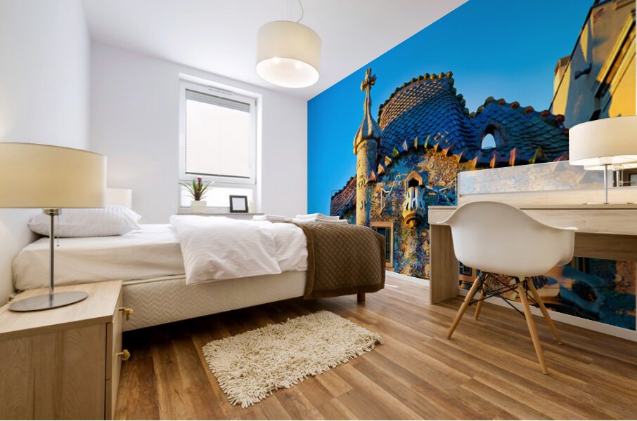 Exploring Casa Batllo in Barcelona Spain during sunset Mural print