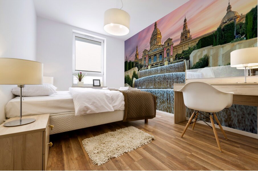 Fountains at Museu Nacional dArt de Catalunya in Barcelona Mural print