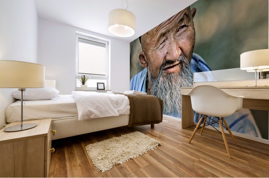 Elderly man with a beard in Bukhara Uzbekistan Mural print