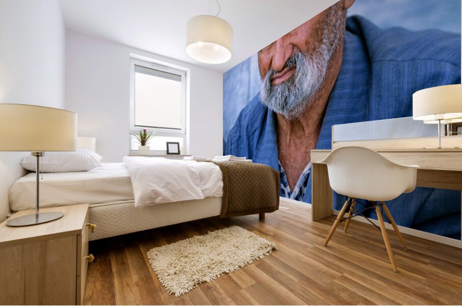 Elderly man in Bukhara Uzbekistan engages in local culture Mural print