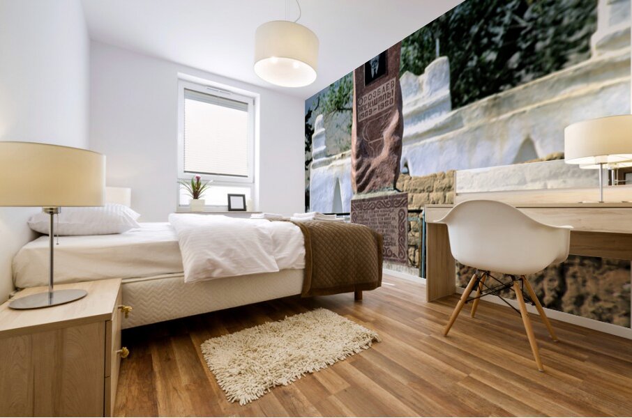 Cemetery in Samarkand shows a tombstone of a notable figure Mural print