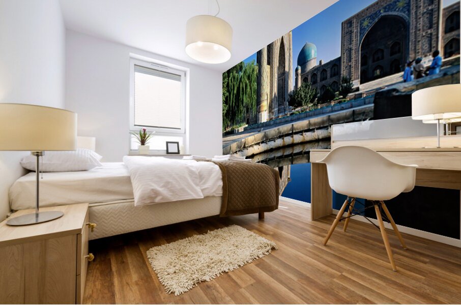 Samarkand reflects on a calm day in Uzbekistan Mural print