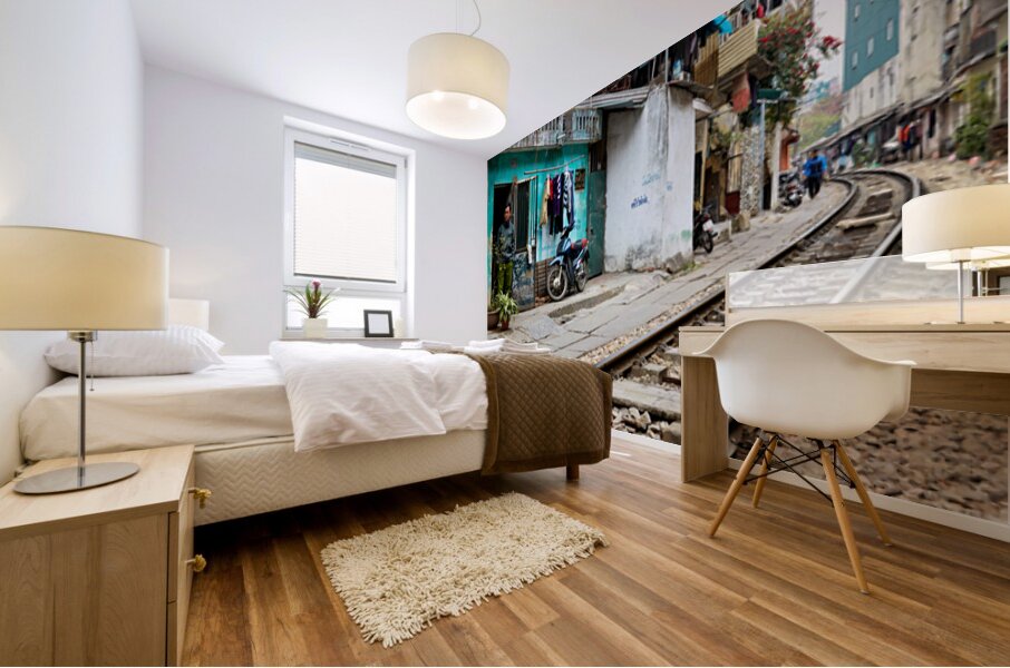 Locals near train tracks in Ho Chi Minh City Vietnam Mural print