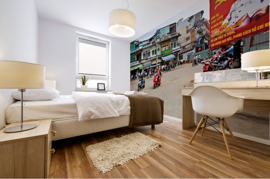 Busy streets of Ho Chi Minh City in Saigon during the day Mural print