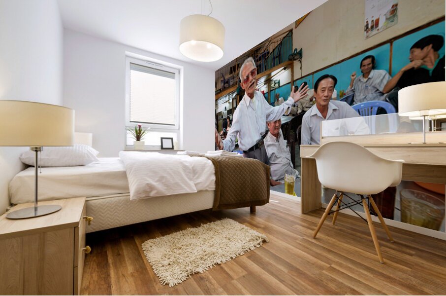 Men gather in Ho Chi Minh Vietnam for drinks and conversation Mural print