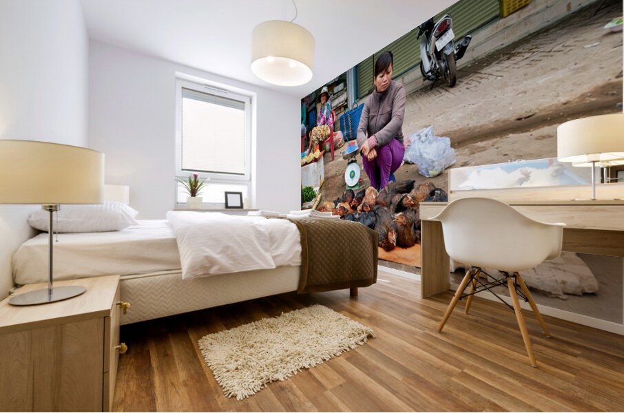 Women selling chickens at market in Phu Quoc Vietnam Mural print