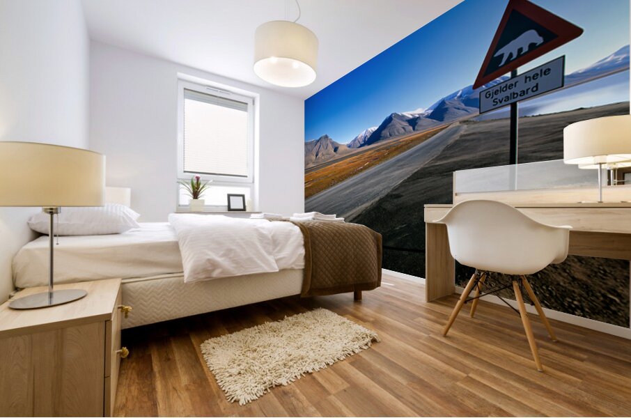 Warning signs for polar bears in Longyearbyen Svalbard Mural print