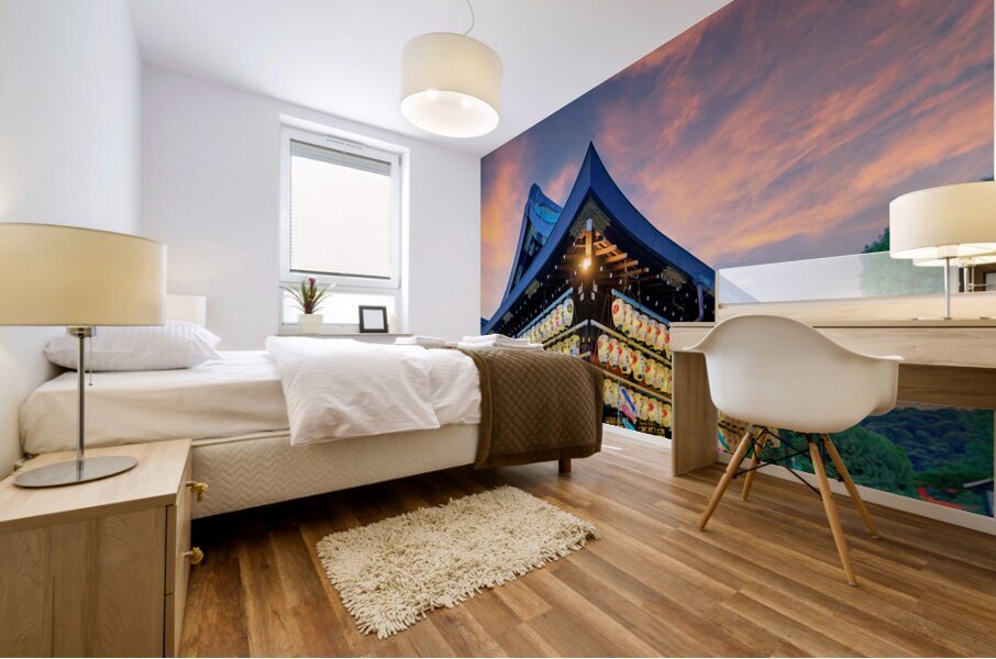 Yasaka shrine in Kyoto with lanterns during sunset Mural print