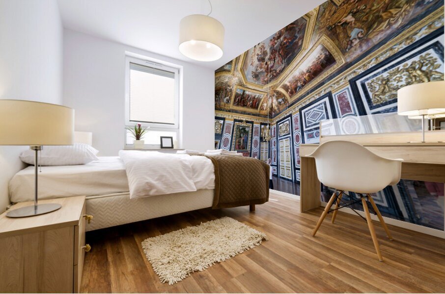 Two people explore the decorated room at the Palace of Versaille Mural print