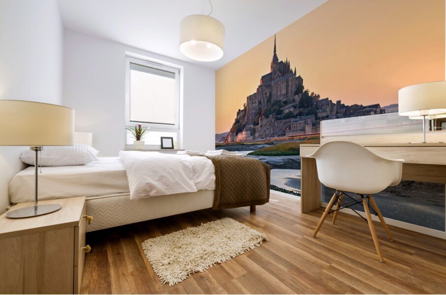Mont Saint Michel in Normandy France during dusk with clear skie Mural print