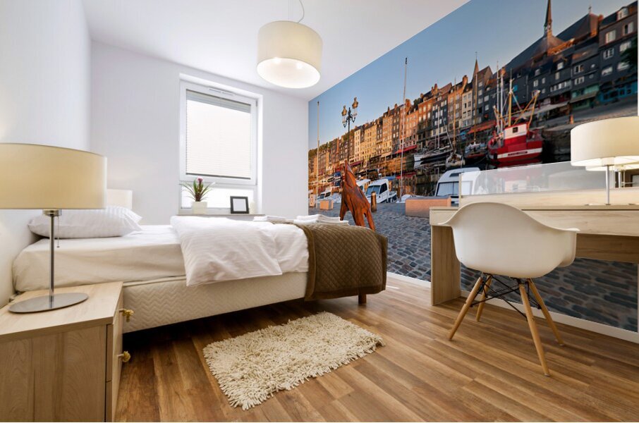 Sunrise at the harbour in Honfleur Normandy France Mural print