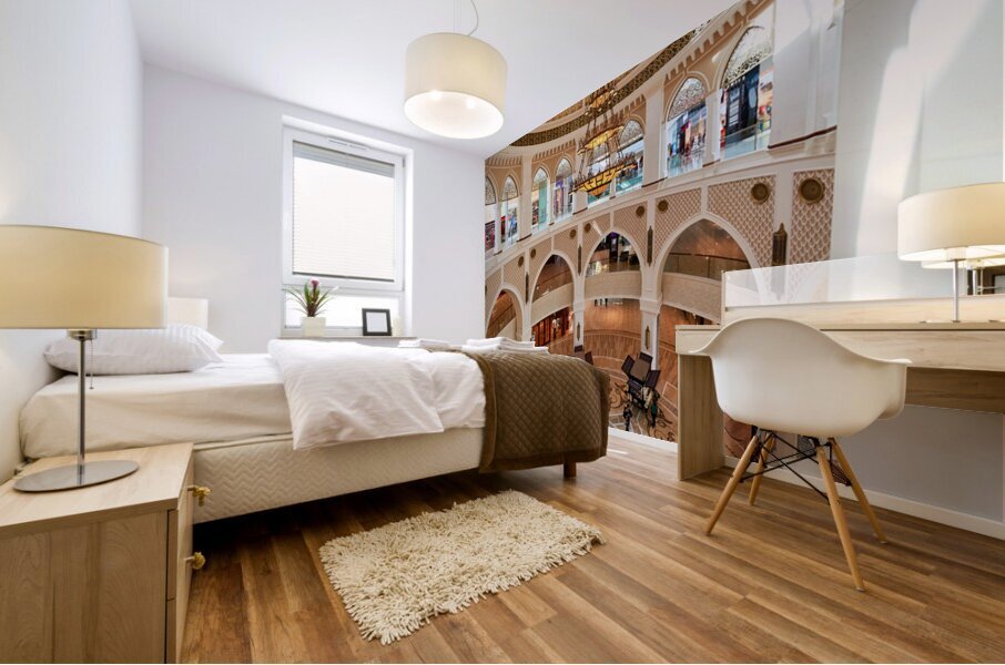 Explore grand shopping mall interior in Dubai with multiple leve Mural print