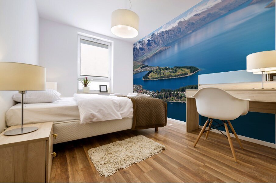 Aerial view of Lake Wakatipu near Queenstown in New Zealand Mural print