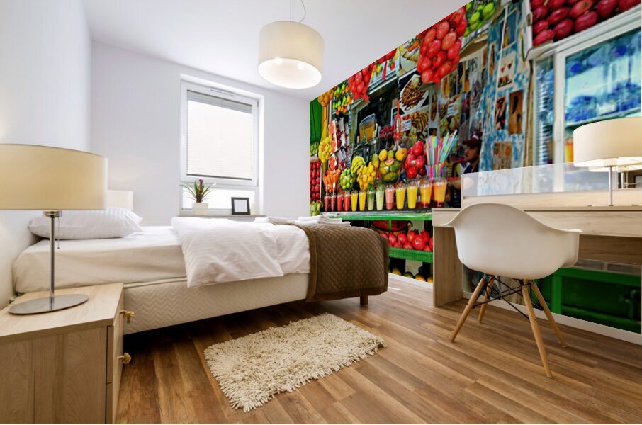 Market in the old city of Jerusalem with fresh fruit and juice Mural print