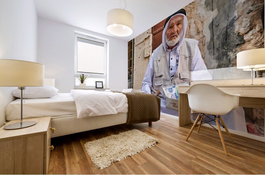 Old man sitting with sweets in Jerusalems old city Mural print