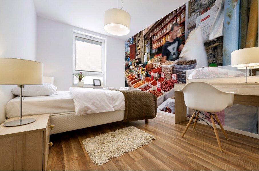 Spices and products for sale at Mahane Yehuda Market in Jerusale Mural print