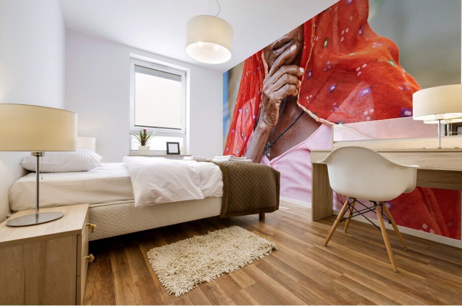 Portrait of woman in traditional dress from Mandawa Rajasthan Mural print