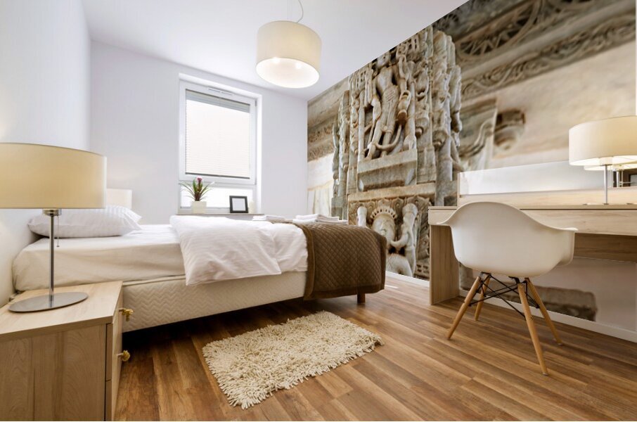 Jain temples in Ranakpur display intricate carvings and sculptur Mural print