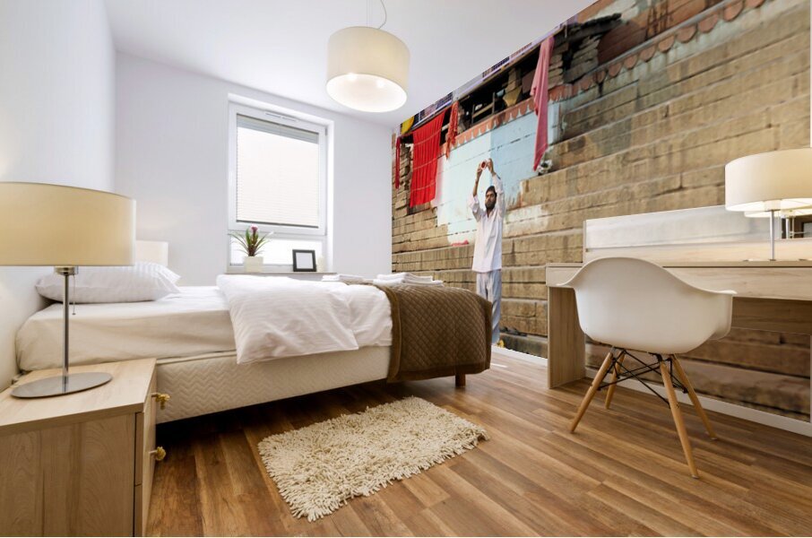 Sacred ablutions by the banks of the Ganges in Varanasi Mural print