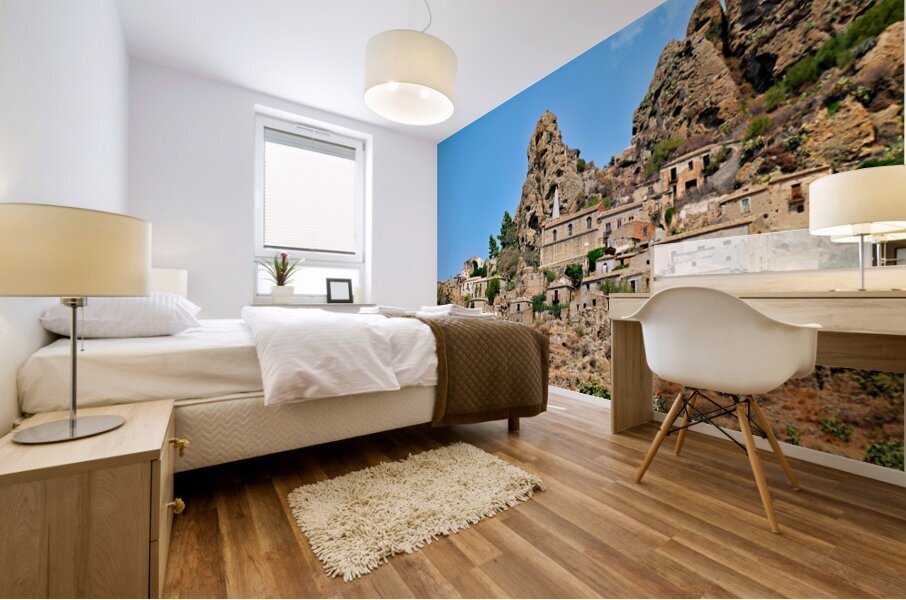 Pentedattilo in Calabria shows old buildings and rocky cliffs Mural print