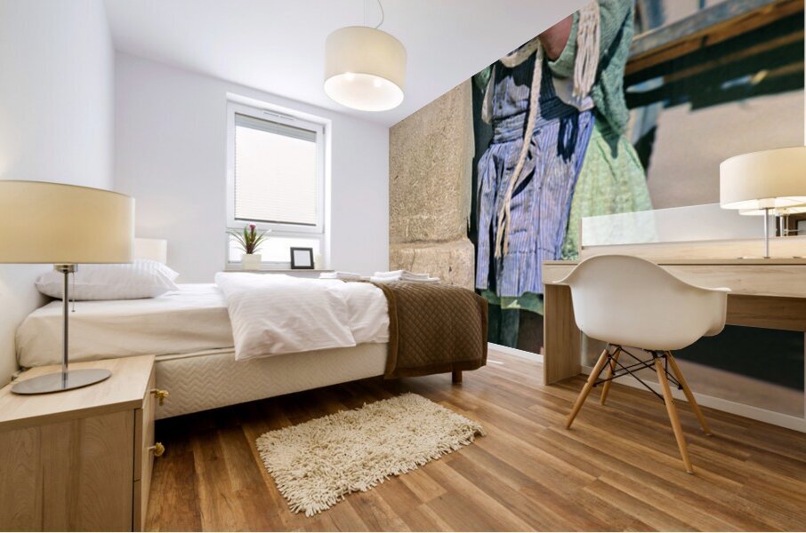 Young child in traditional attire appears to be smoking. Mural print