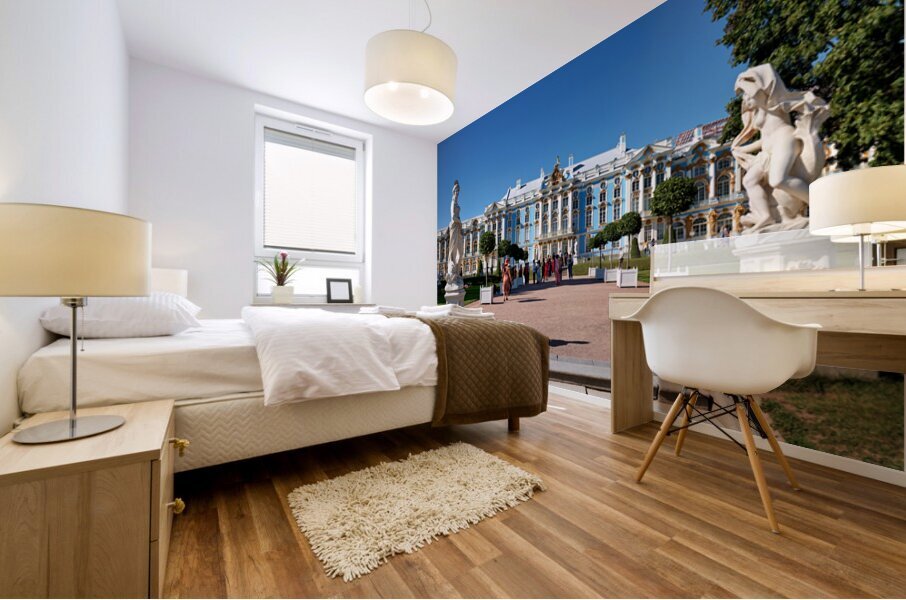 Catherine Palace in Saint Petersburg with visitors and statues Mural print