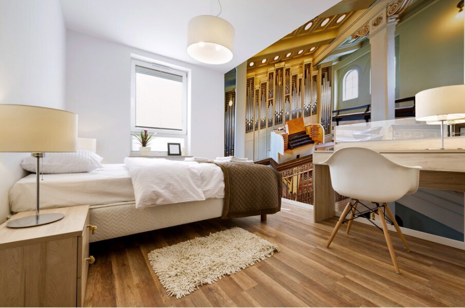 Domkirkjan Church organ in Reykjavik Iceland during a service Mural print