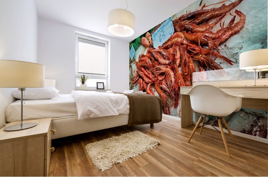 Fresh seafood display at Mercat de Sant Josep in Barcelona Mural print