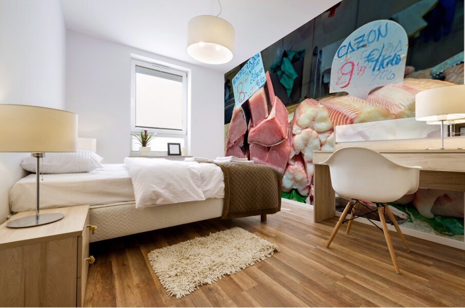 Fresh fish at Mercat de Sant Josep de la Boqueria Mural print