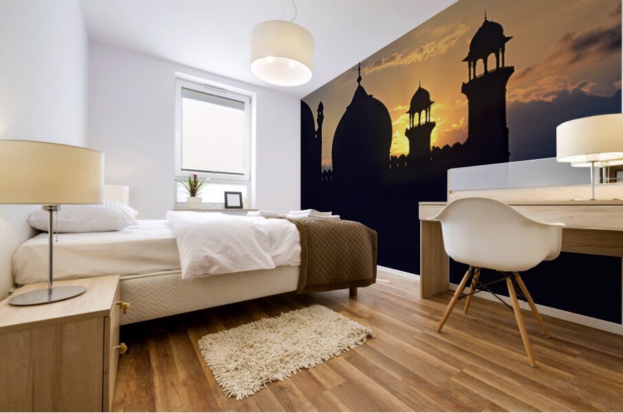 Sunset view over Badshahi Mosque in Lahore Pakistan Mural print