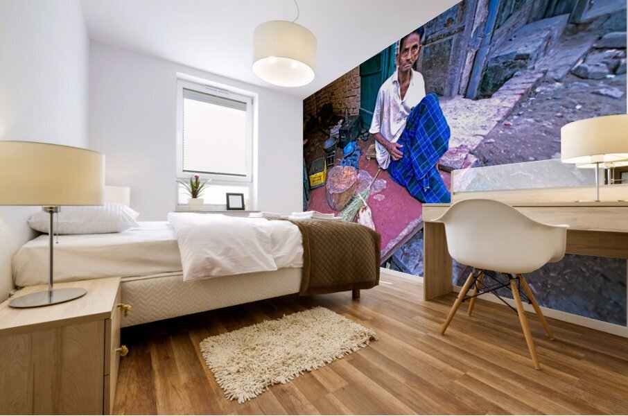 Street butcher working in Lahore during daytime hours Mural print