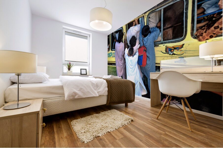 People boarding a bus in Lahore during busy hours Mural print