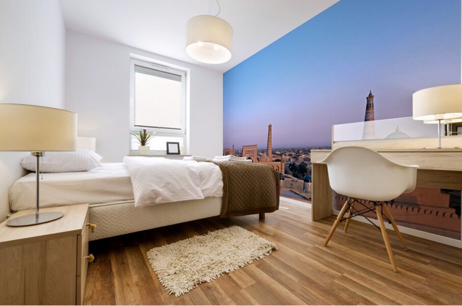 Sunset view over Khivas historic architecture in Uzbekistan Mural print