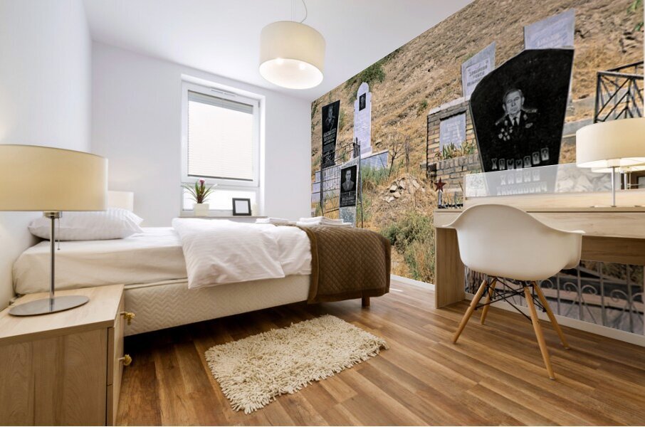 Cemetery in Samarkand shows different tombstones and graves Mural print