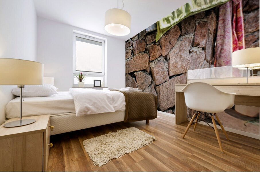 Butcher shop on street in Uzbekistan shows meat and cow parts Mural print