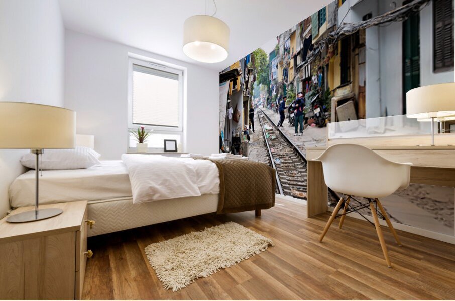 People walk along railway tracks in Ho Chi Minh City Vietnam Mural print