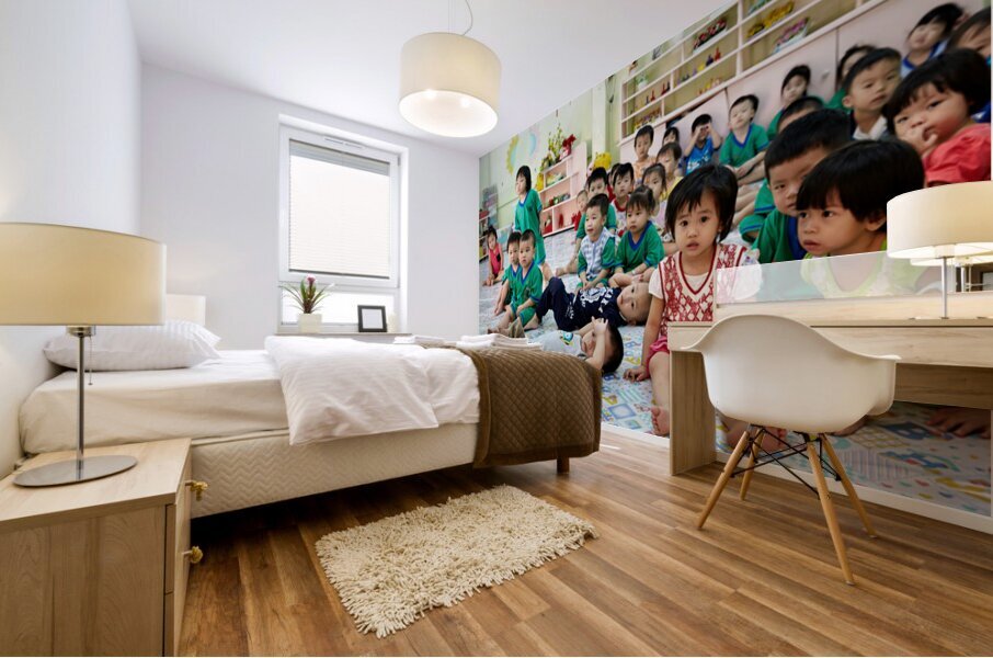 Children gather in classroom in Ho Chi Minh City during lesson Mural print