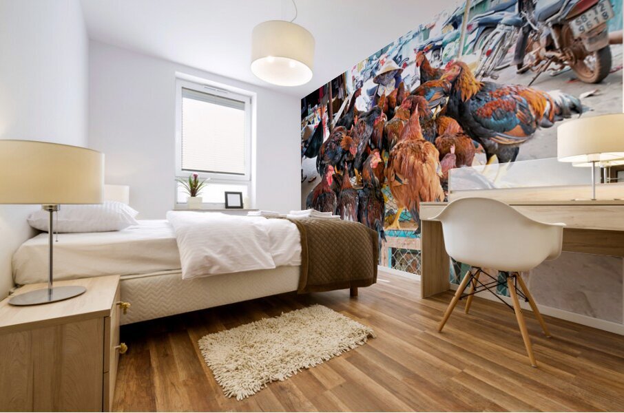 Chickens gathered in a market in Phu Quoc Vietnam Mural print