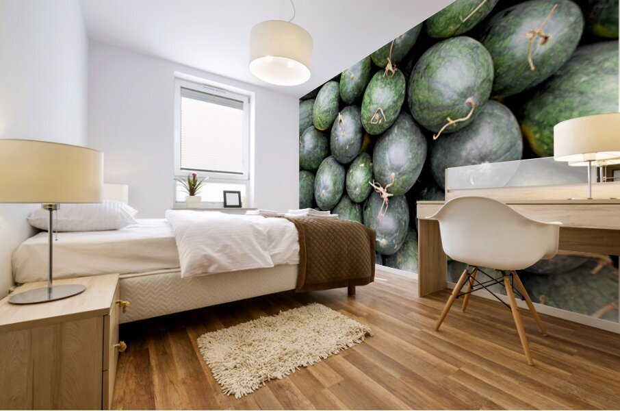 Watermelons stacked at a market in Phu Quoc Vietnam Mural print