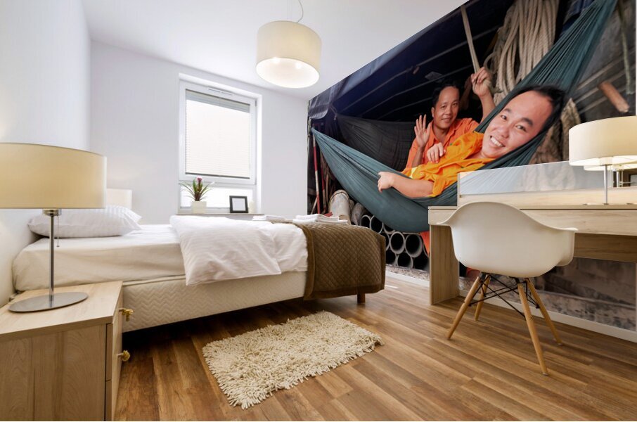 Workers relax in a truck in Ho Chi Minh City Vietnam Mural print