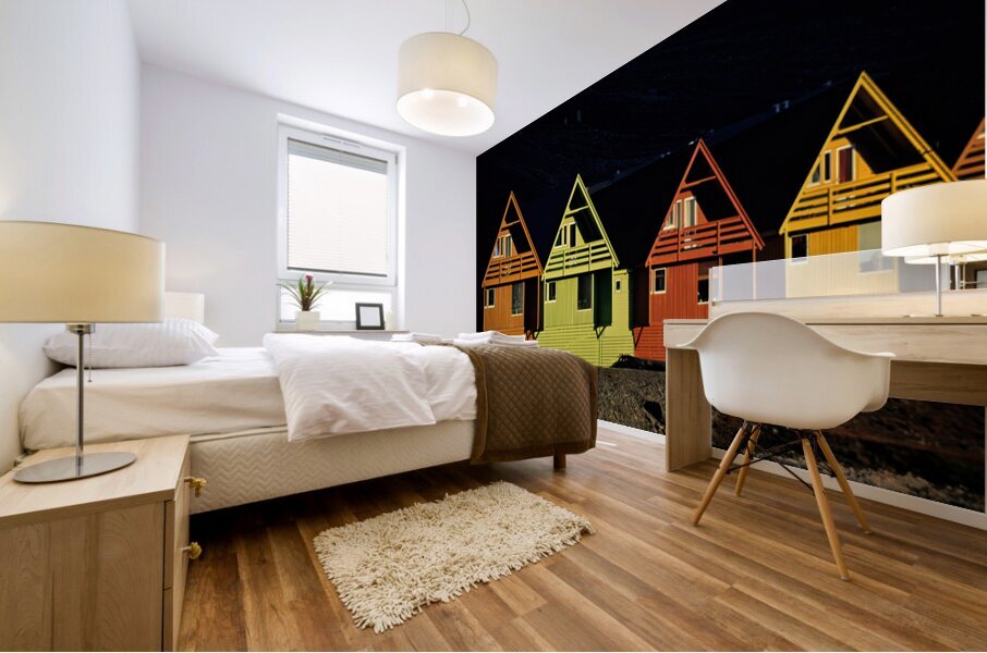 Colorful houses in Longyearbyen Svalbard under sunlight Mural print
